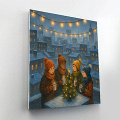 Snowy Rooftop Hot Cocoa Party - DIY Painting By Numbers Kit