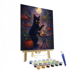 The Black Cat Tea Garden at Moonrise - DIY Painting By Numbers Kit
