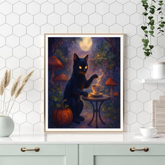 The Black Cat Tea Garden at Moonrise - DIY Painting By Numbers Kit