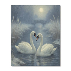 Moonlit Swans in a Frost Quiet Canal - DIY Painting By Numbers Kit