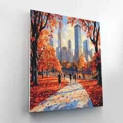 Autumn Leaves in Central Park with Midtown Skyline Recent York City - DIY Painting By Numbers Kit