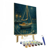 Festive Harbor With Icebound Sailboat Lights - DIY Painting By Numbers Kit