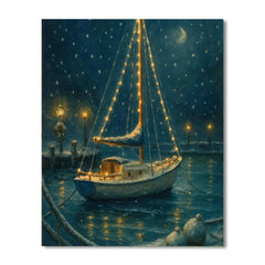 Festive Harbor With Icebound Sailboat Lights - DIY Painting By Numbers Kit