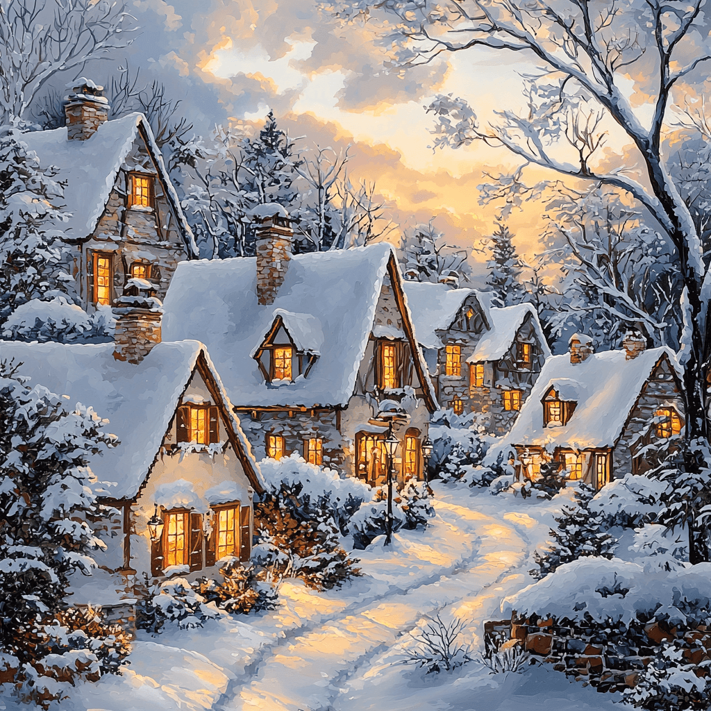 Kinkade Inspired Illuminated Winter Wonderland - DIY Painting By Numbers Kit