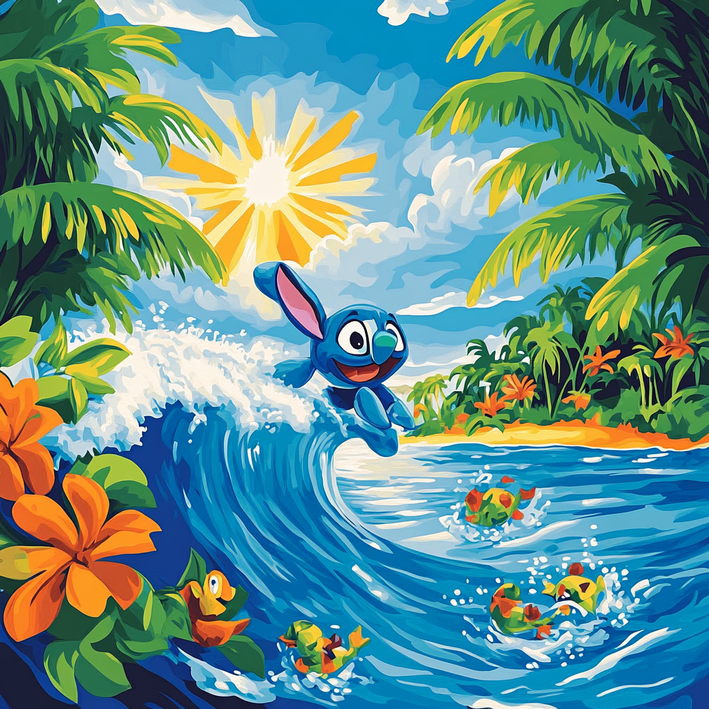 Stitchs Hawaiian Surf Adventure - DIY Painting By Numbers Kit