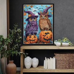 5D Diy Diamond Art Kit Owl And Pumpkin