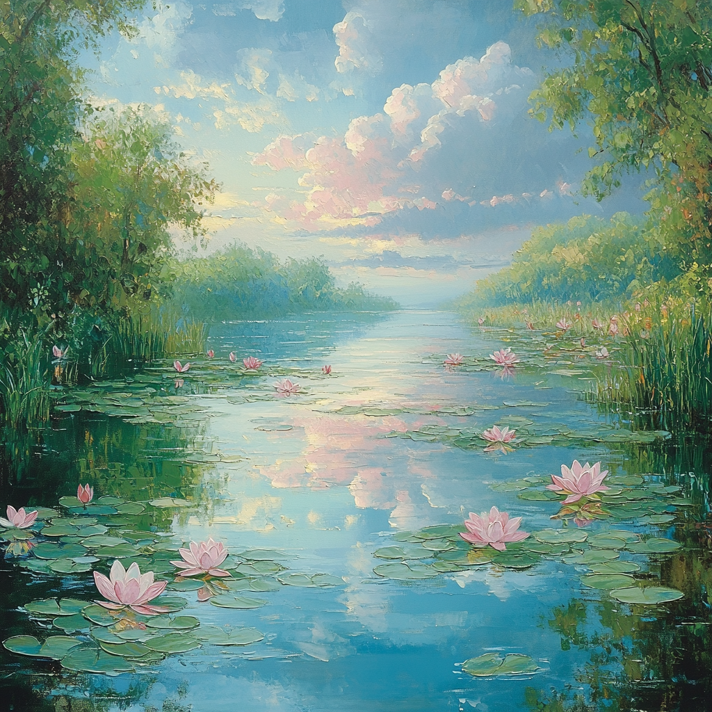 Claude Monet Inspired Serene Lotus Pond - DIY Painting By Numbers Kit