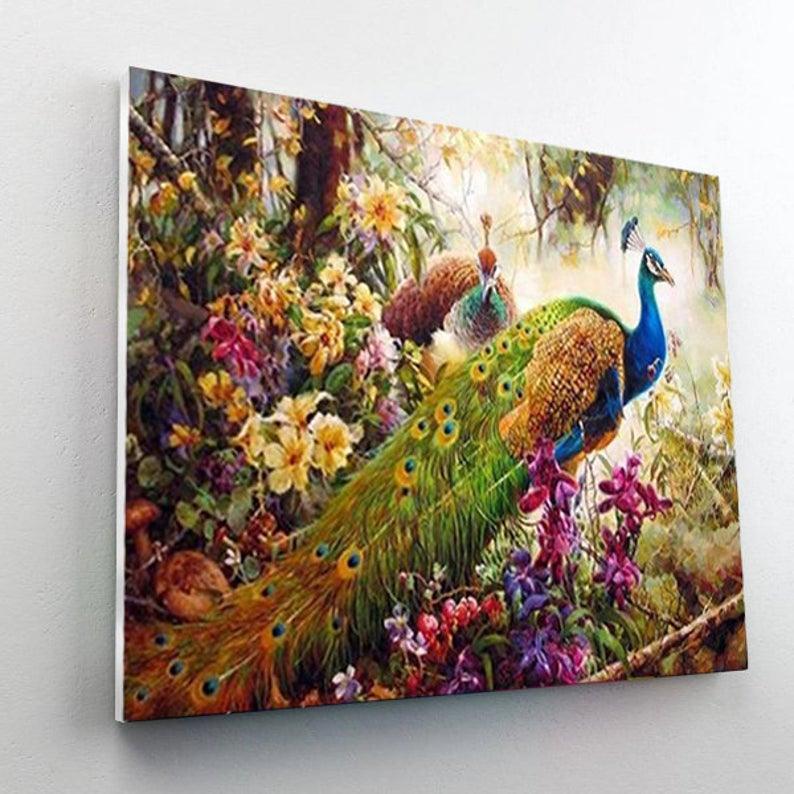 Peacocks & Flowers Paint By Number Painting Set