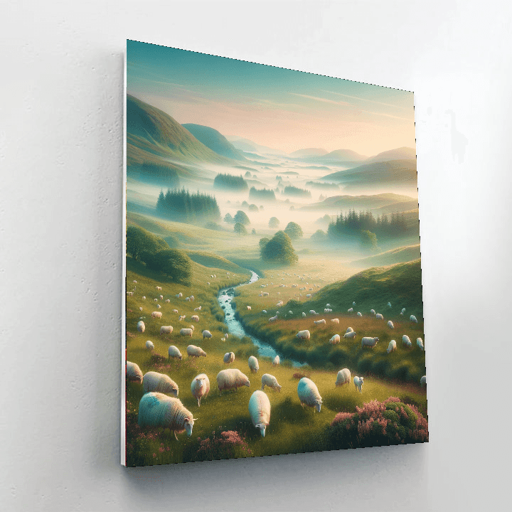 Serene Highland Meadow with Grazing Sheep - DIY Painting By Numbers Kit