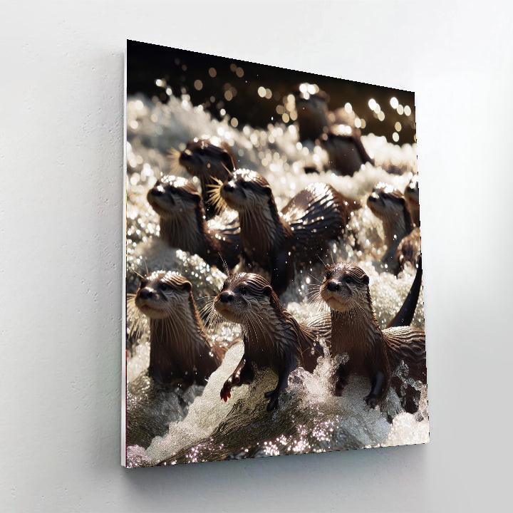Playful Otters in River Adventure - DIY Painting By Numbers Kit