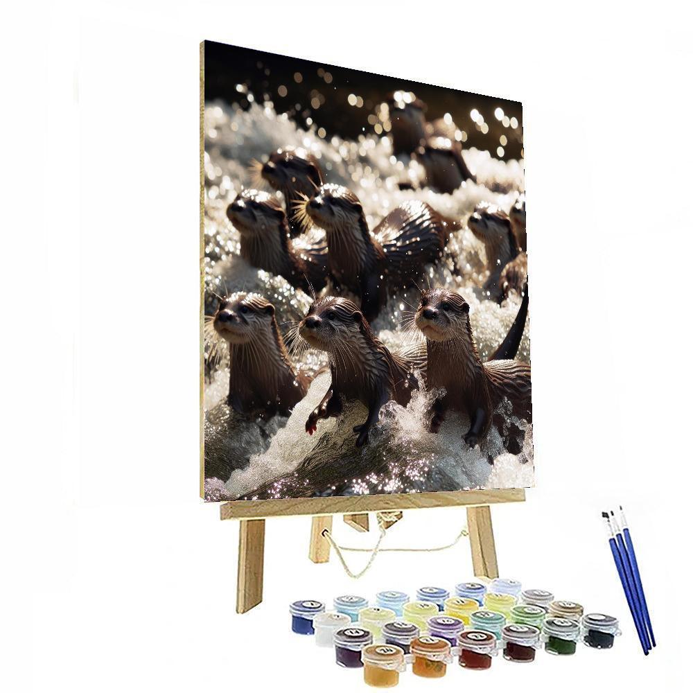 Playful Otters in River Adventure - DIY Painting By Numbers Kit