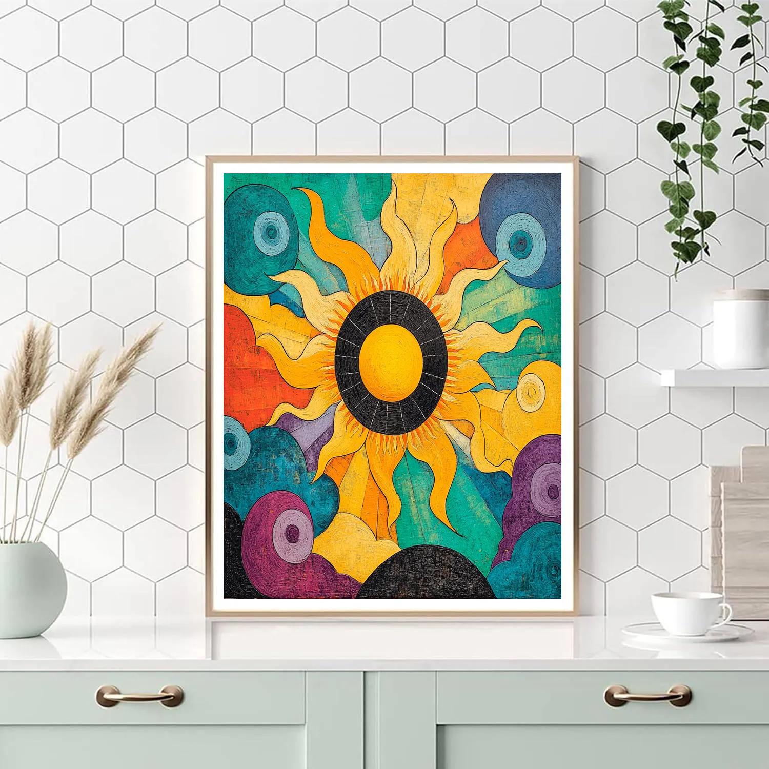Norval Morrisseau Inspired Sky and Sun in Cosmic Dance - DIY Painting By Numbers Kit