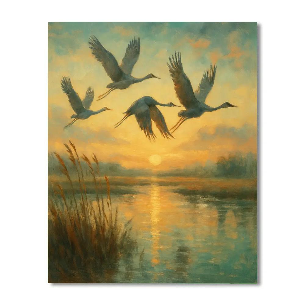 Crane Sunrise Passage - DIY Painting By Numbers Kit