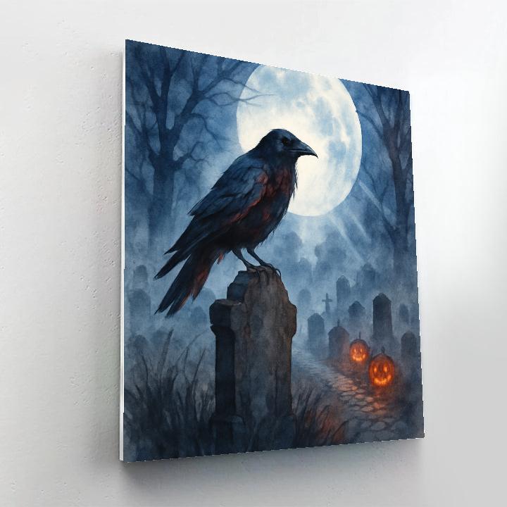 Raven Over Moonlit Cemetery - DIY Painting By Numbers Kit