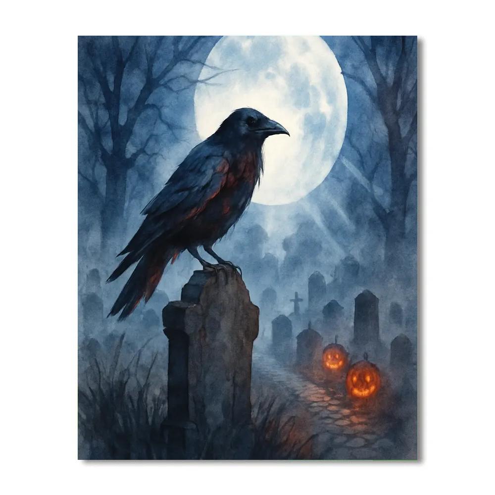 Raven Over Moonlit Cemetery - DIY Painting By Numbers Kit