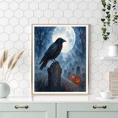 Raven Over Moonlit Cemetery - DIY Painting By Numbers Kit