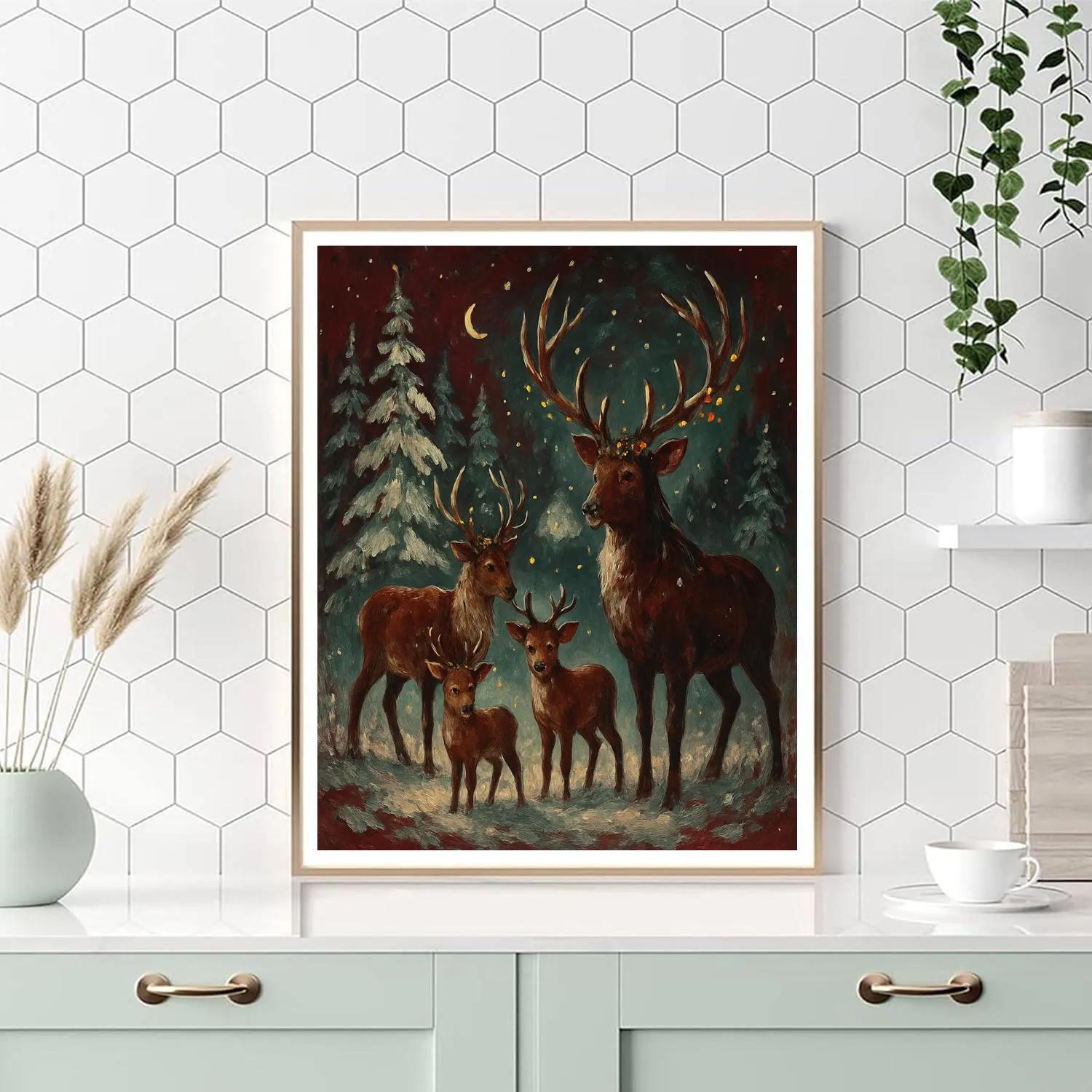 Reindeer Meadow Gathering - DIY Painting By Numbers Kit