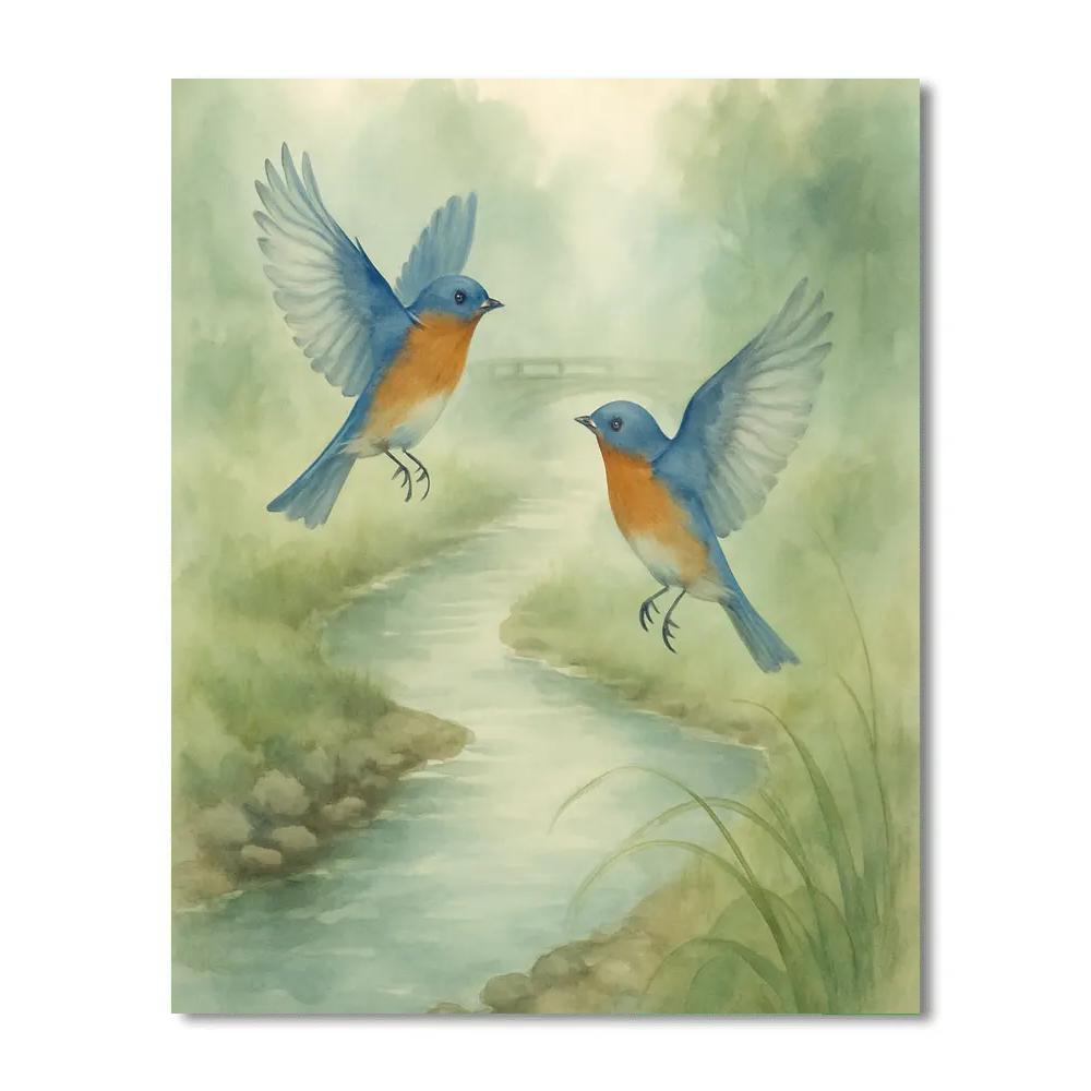 Bluebirds Over The Misty Creek - DIY Painting By Numbers Kit