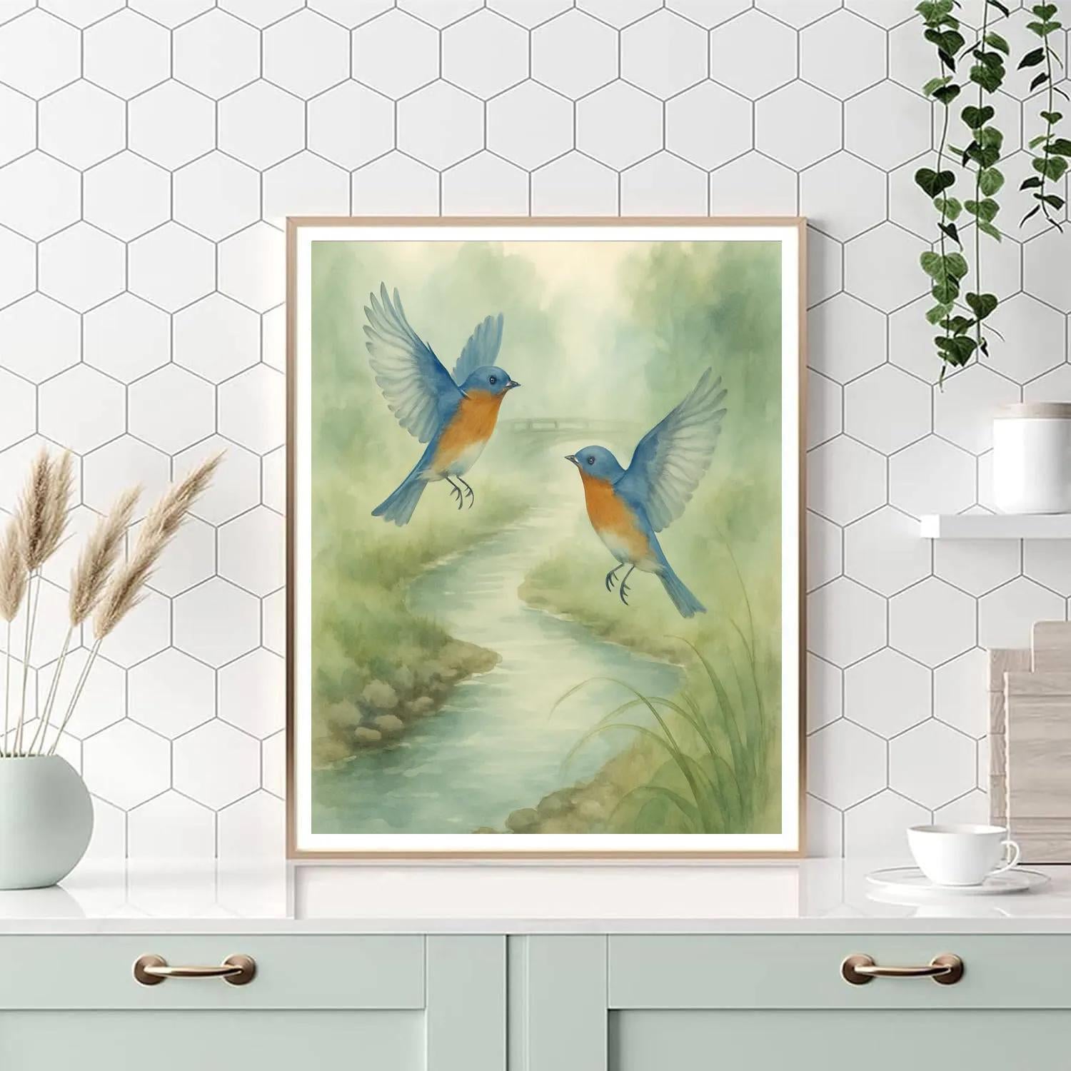 Bluebirds Over The Misty Creek - DIY Painting By Numbers Kit
