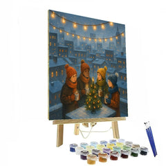 Snowy Rooftop Hot Cocoa Party - DIY Painting By Numbers Kit
