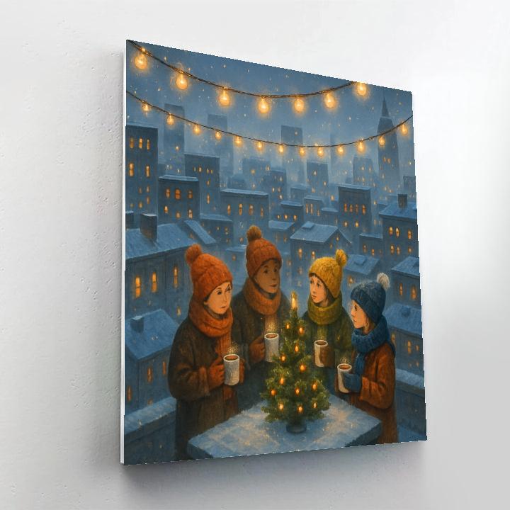 Snowy Rooftop Hot Cocoa Party - DIY Painting By Numbers Kit