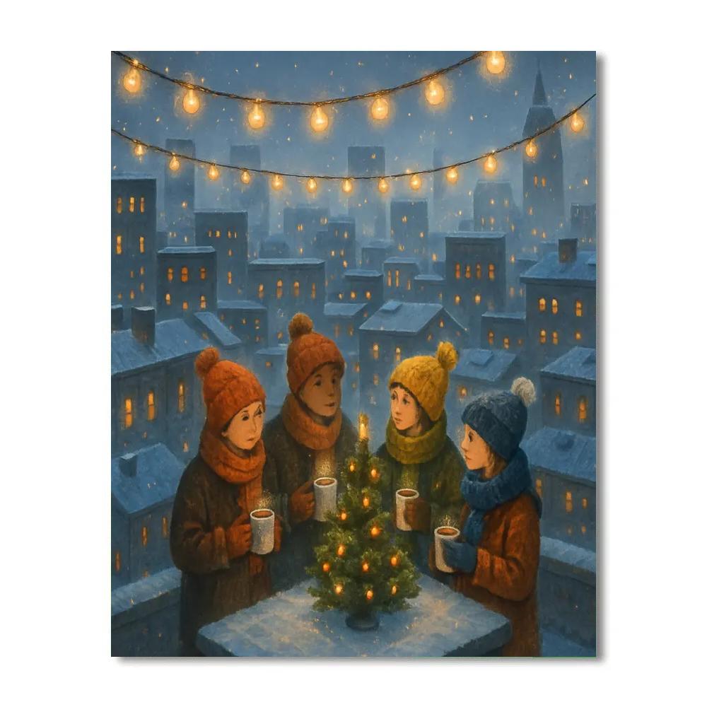 Snowy Rooftop Hot Cocoa Party - DIY Painting By Numbers Kit