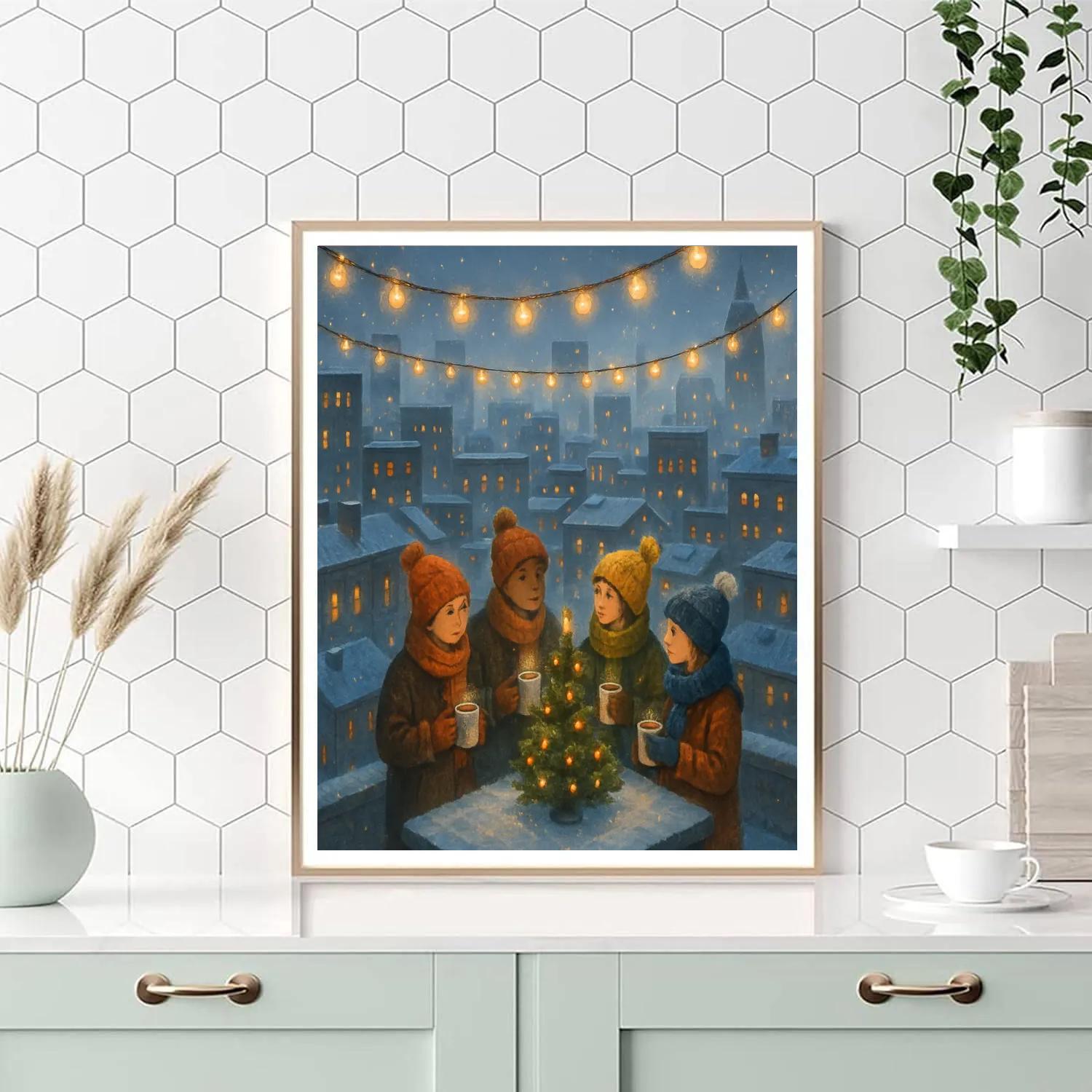 Snowy Rooftop Hot Cocoa Party - DIY Painting By Numbers Kit
