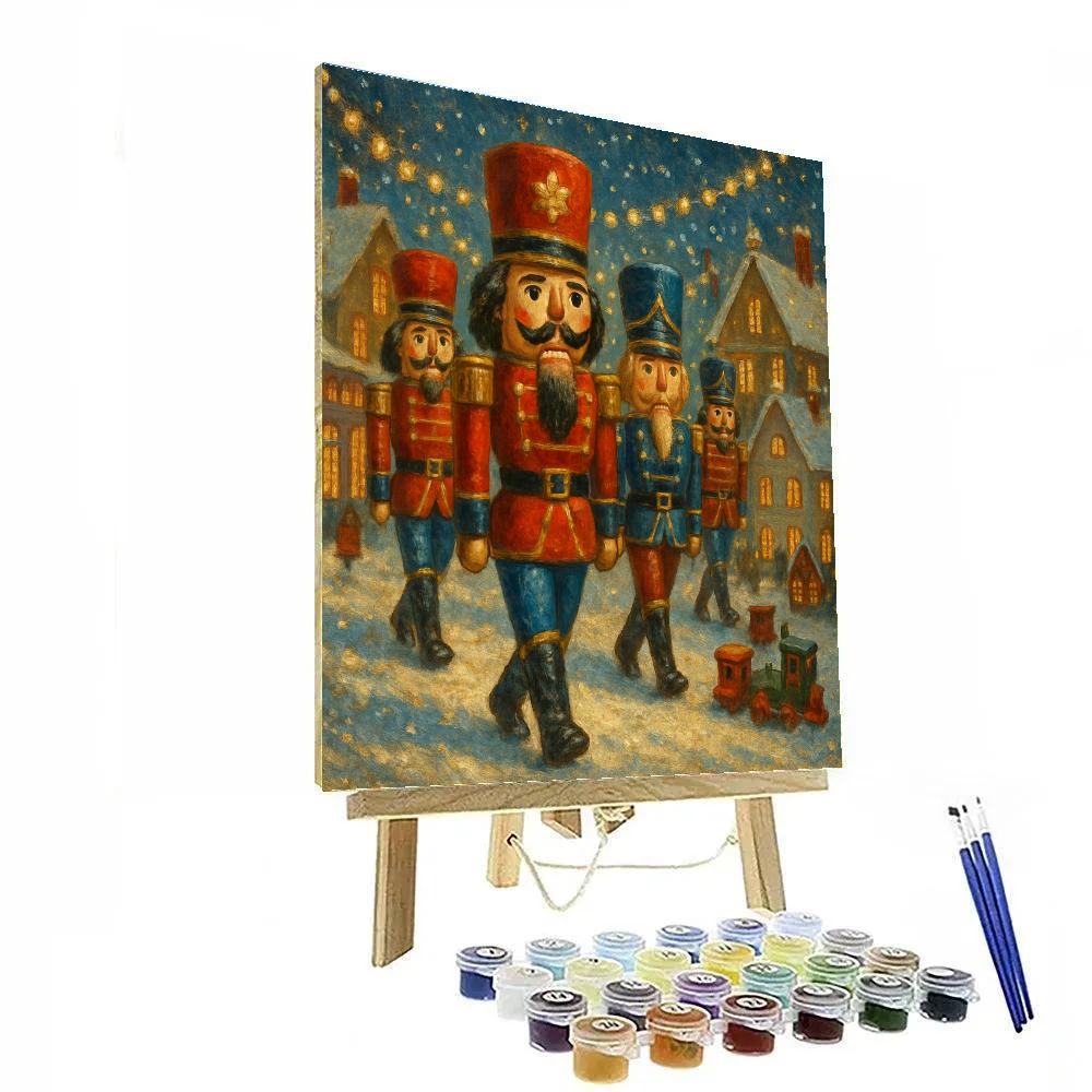 Snowy Nutcracker Parade Through Toy Town - DIY Painting By Numbers Kit