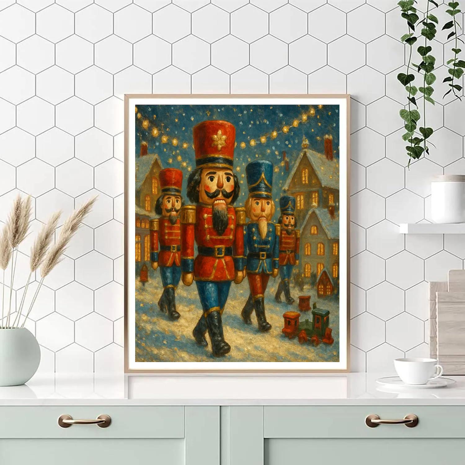 Snowy Nutcracker Parade Through Toy Town - DIY Painting By Numbers Kit