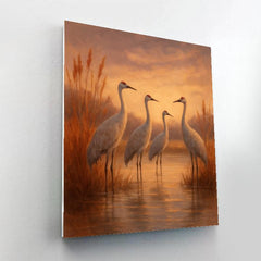 Cranes At The Amber Marsh Dawn - DIY Painting By Numbers Kit