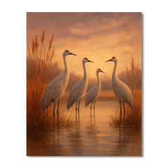 Cranes At The Amber Marsh Dawn - DIY Painting By Numbers Kit