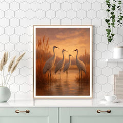 Cranes At The Amber Marsh Dawn - DIY Painting By Numbers Kit