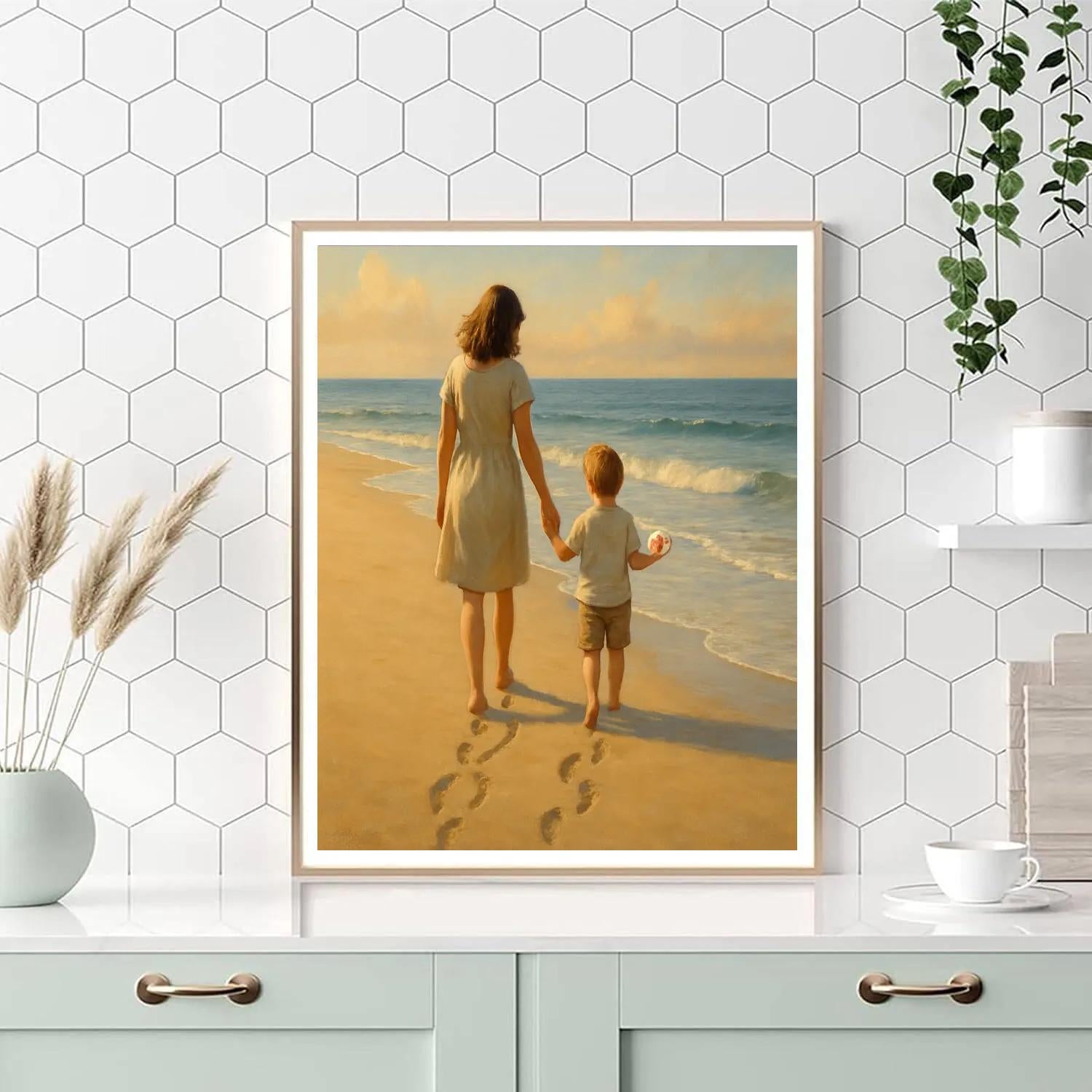 Mothers Day Beach Footprints - DIY Painting By Numbers Kit