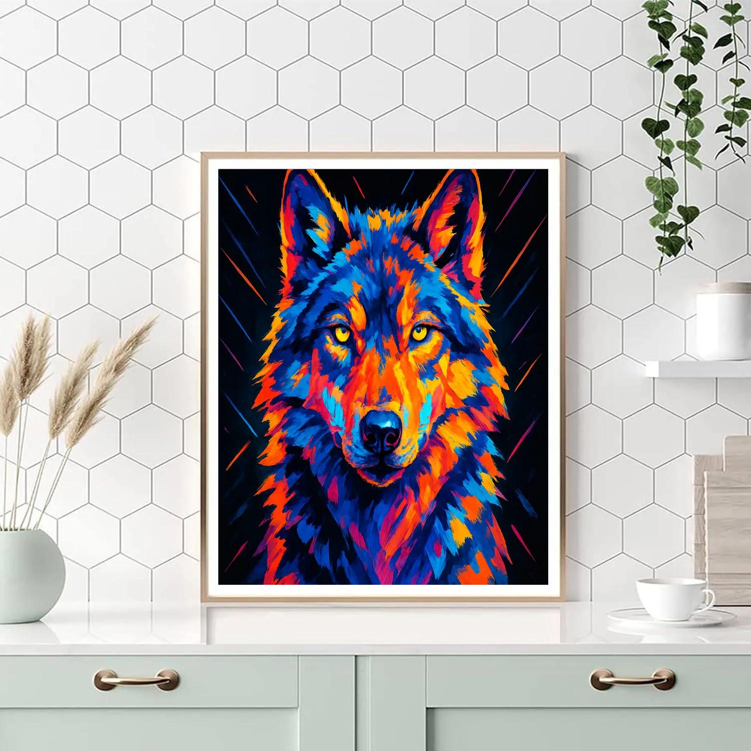 Prismatic Thunder Wolf Gaze - DIY Painting By Numbers Kit