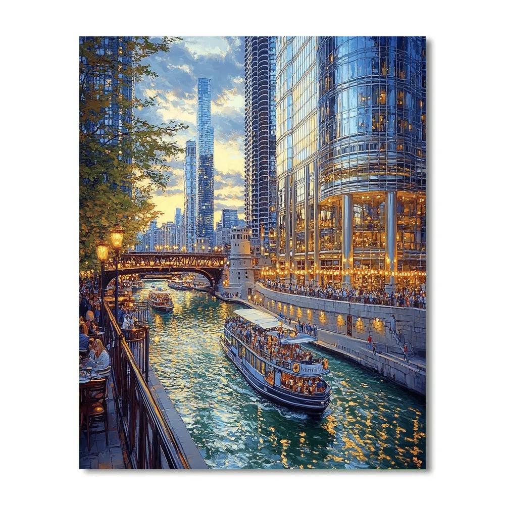 Chicago Riverwalk Architecture Chicago United States - DIY Painting By Numbers Kit