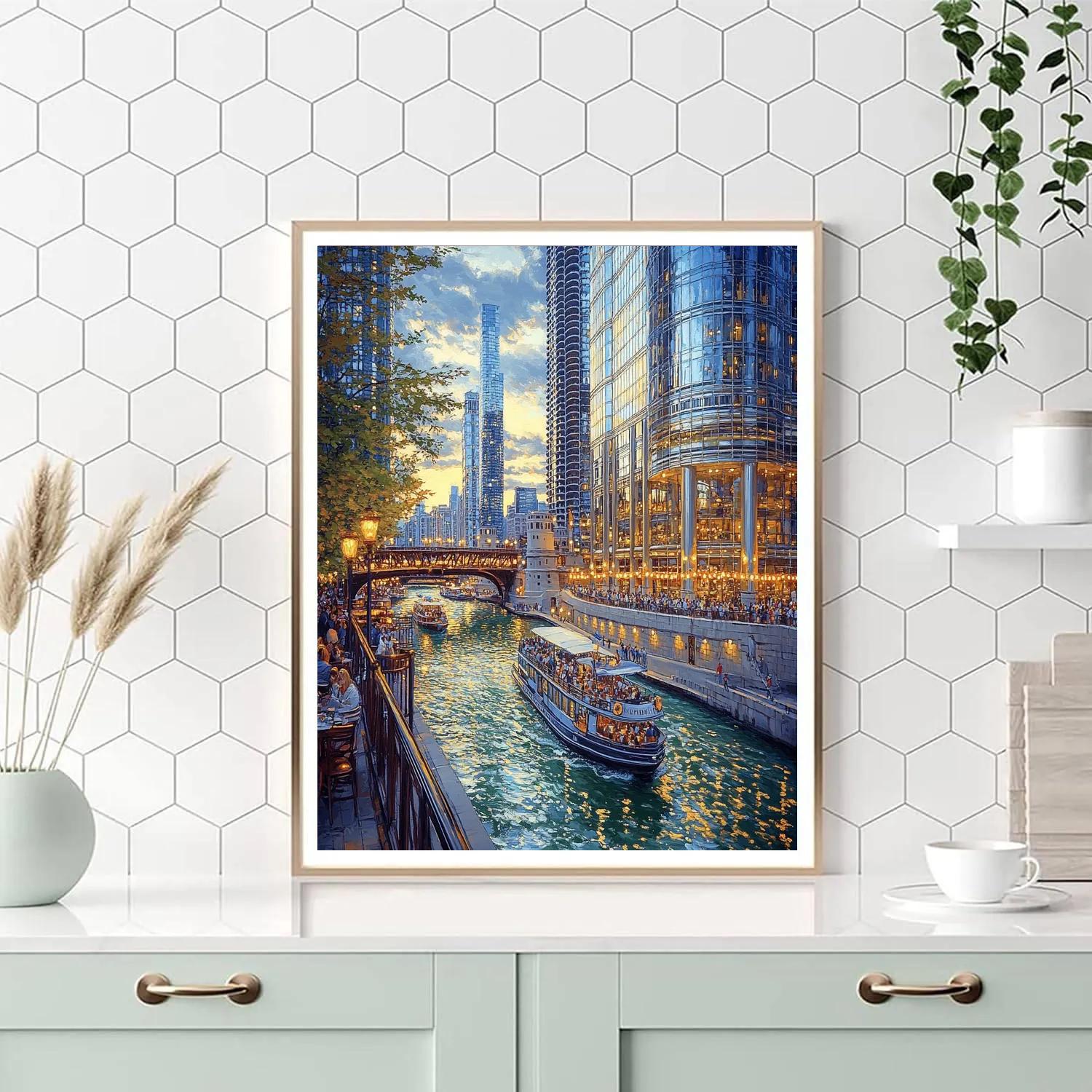 Chicago Riverwalk Architecture Chicago United States - DIY Painting By Numbers Kit