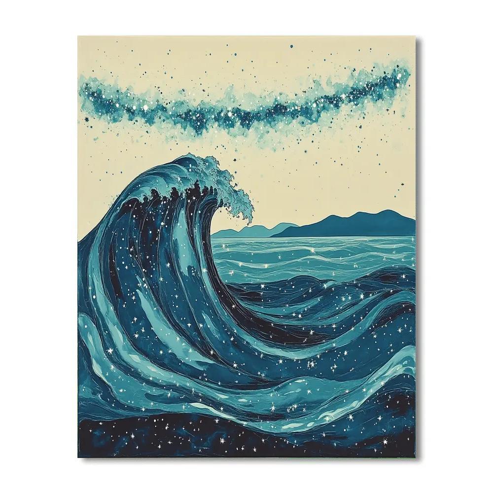 Hokusai Inspired Great Wave Of Starlight - DIY Painting By Numbers Kit