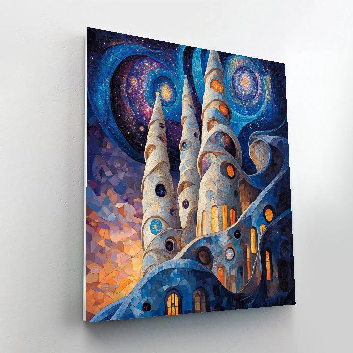 Antonio Gaudi Inspired Spiral Galaxy Cathedral - DIY Painting By Numbers Kit