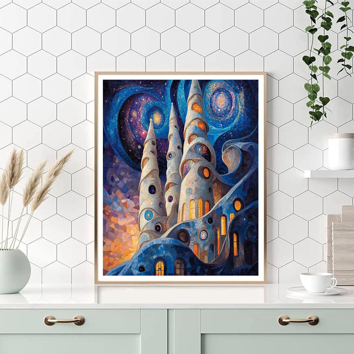 Antonio Gaudi Inspired Spiral Galaxy Cathedral - DIY Painting By Numbers Kit