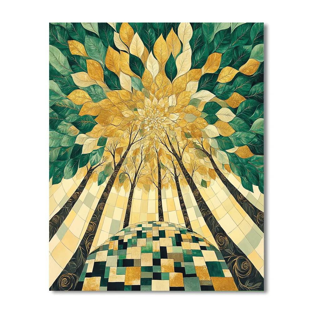 Gustav Klimt Inspired Golden Forest Canopy Mosaic - DIY Painting By Numbers Kit