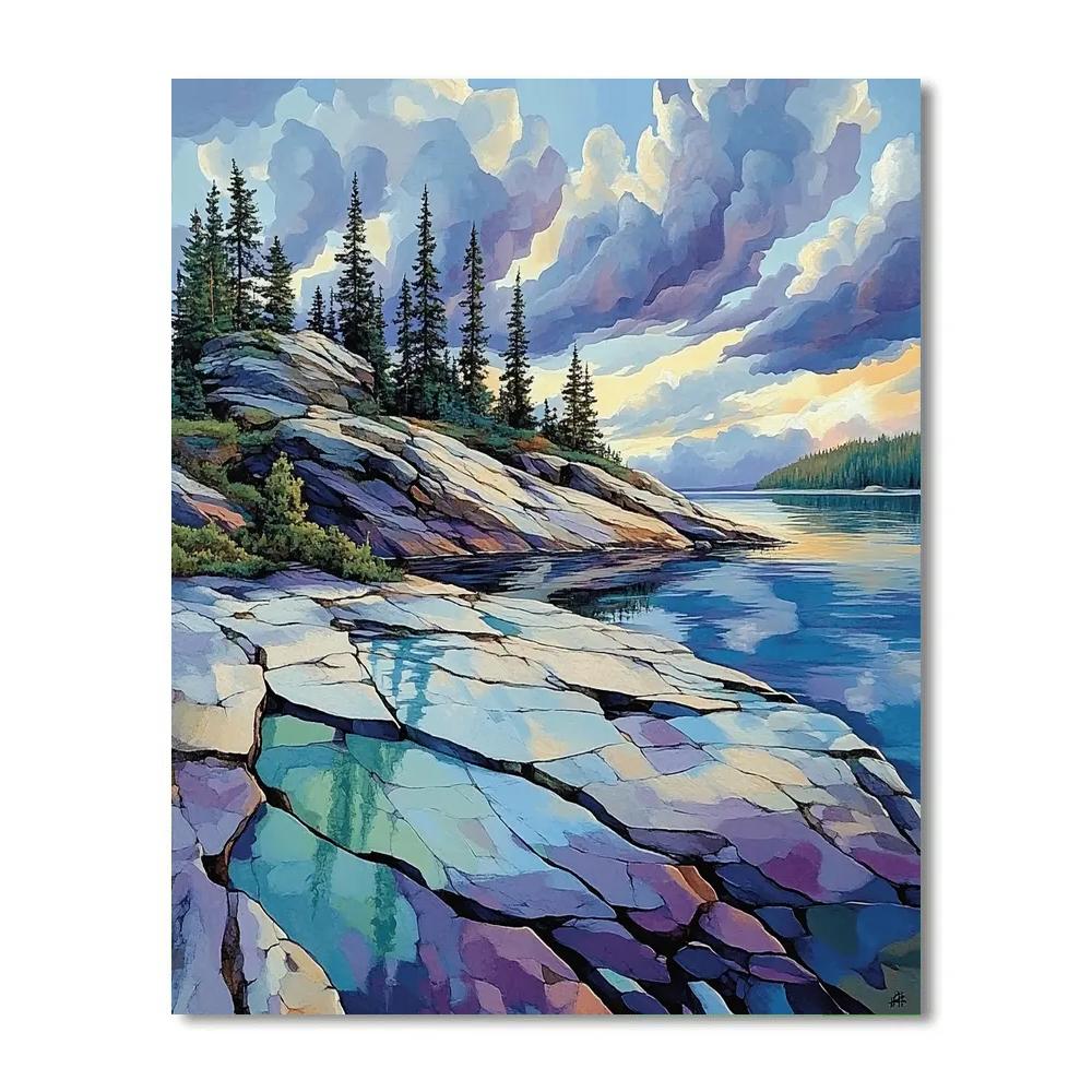 J E H MacDonald Inspired Storm Light Over Granite Shield Lake - DIY Painting By Numbers Kit