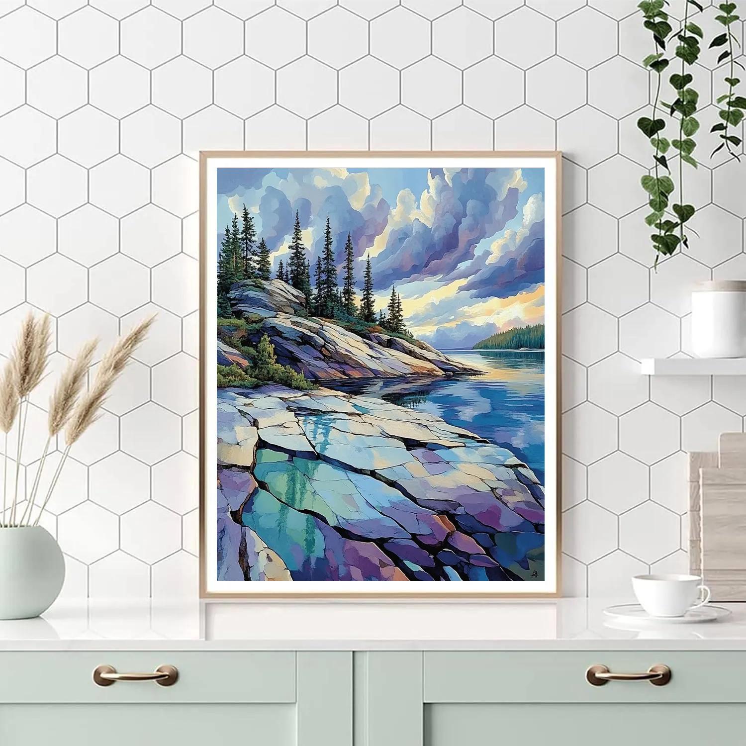 J E H MacDonald Inspired Storm Light Over Granite Shield Lake - DIY Painting By Numbers Kit