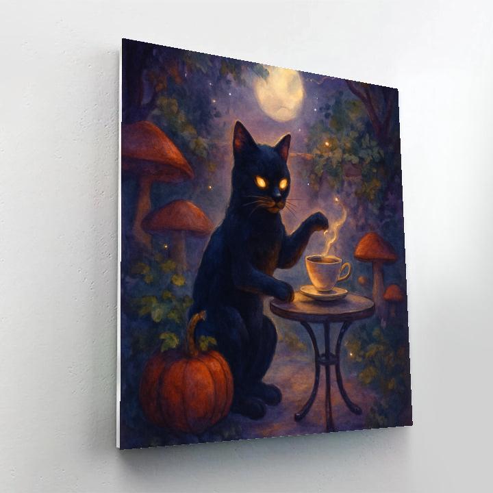 The Black Cat Tea Garden at Moonrise - DIY Painting By Numbers Kit