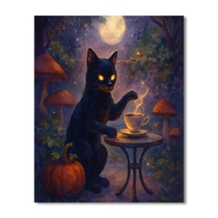 The Black Cat Tea Garden at Moonrise - DIY Painting By Numbers Kit