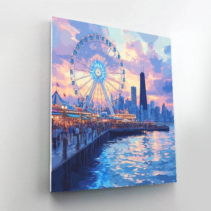 Evening At Navy Pier Chicago United States - DIY Painting By Numbers Kit