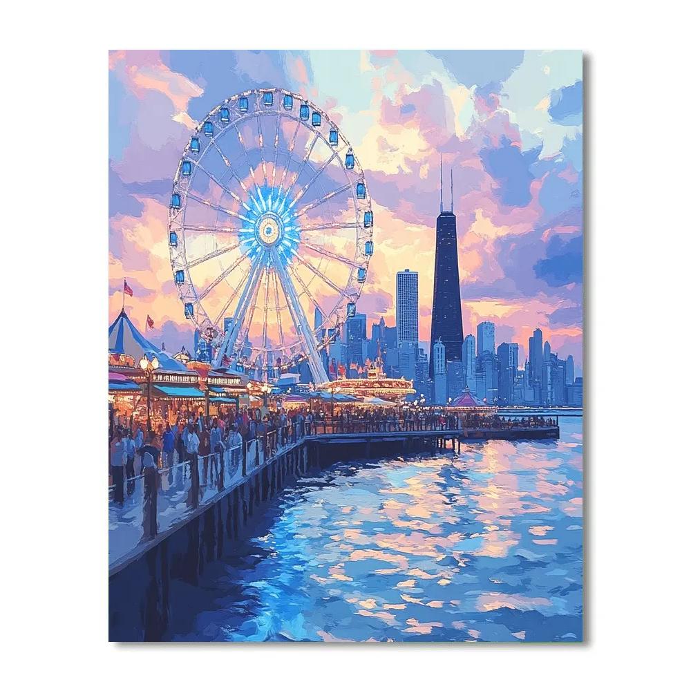 Evening At Navy Pier Chicago United States - DIY Painting By Numbers Kit