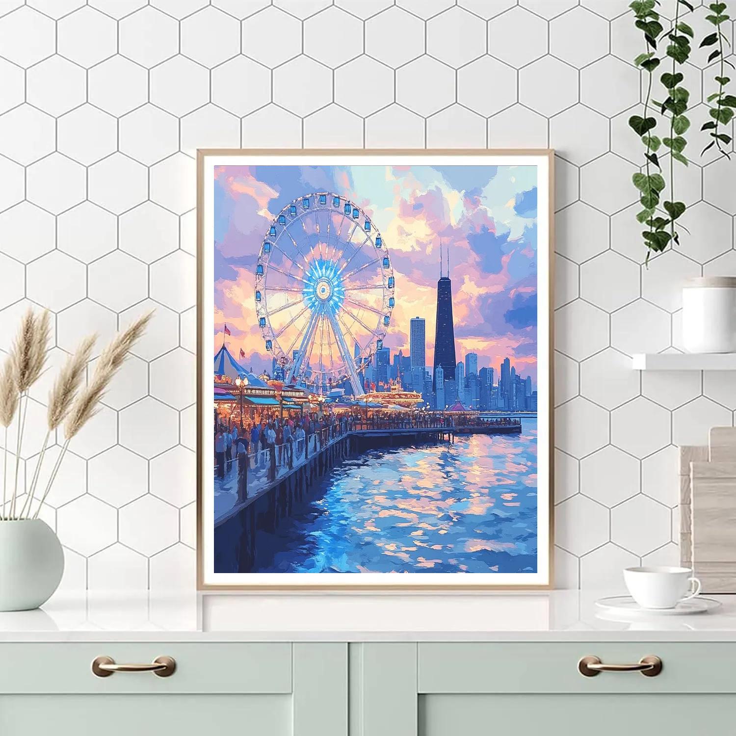 Evening At Navy Pier Chicago United States - DIY Painting By Numbers Kit