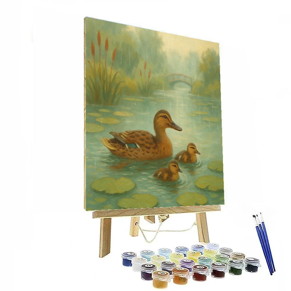 Ducks Among Lilies at Soft Rainfall - DIY Painting By Numbers Kit