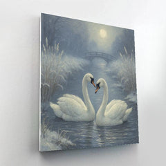 Moonlit Swans in a Frost Quiet Canal - DIY Painting By Numbers Kit