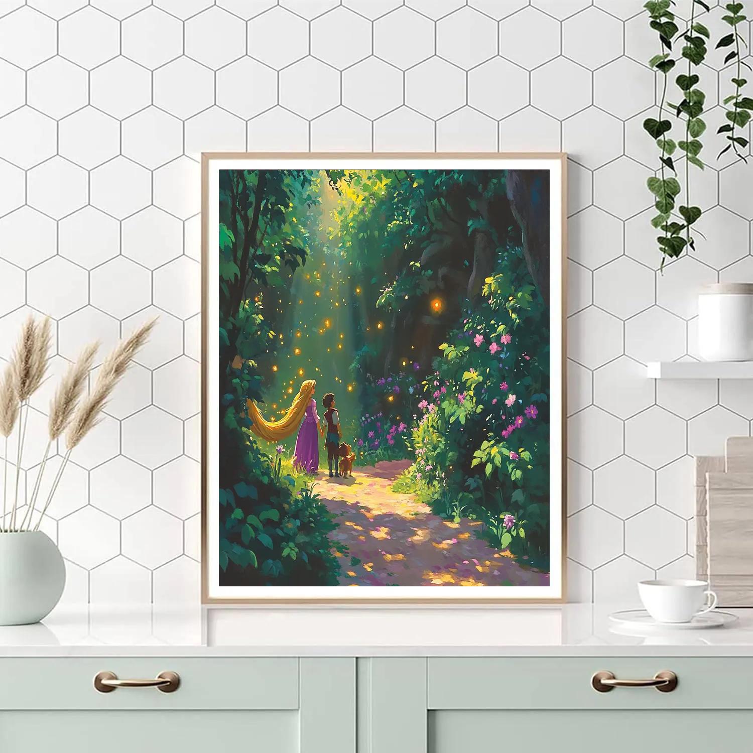 Rapunzel and Pascal's Magical Forest Stroll Disney Inspired - DIY Painting By Numbers Kit
